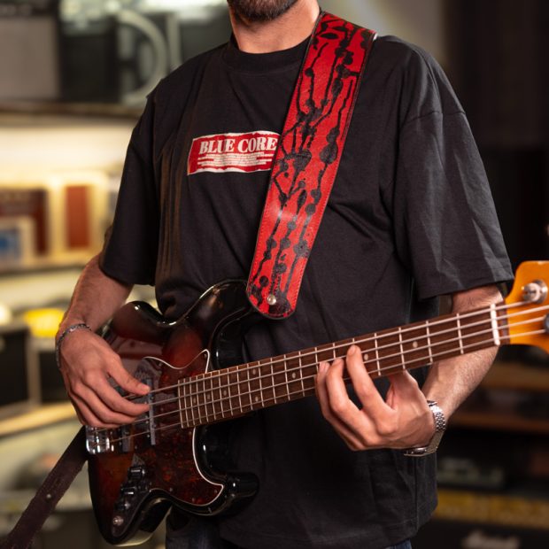 استرپ گیتار چرم اسپلتر Splatter Black Red Guitar Strap
