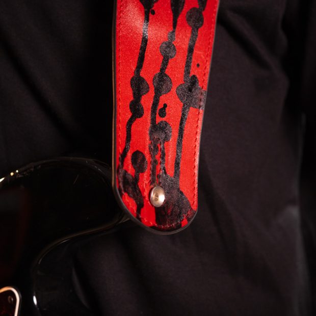 استرپ گیتار چرم اسپلتر Splatter Black Red Guitar Strap - تصویر 2