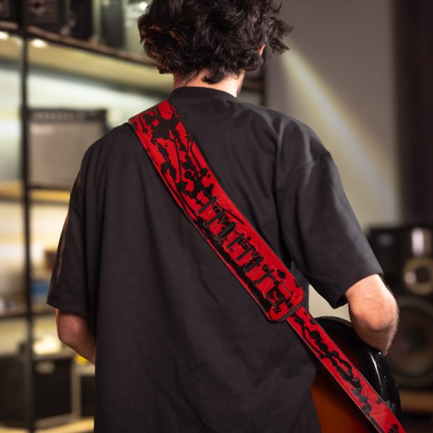 استرپ گیتار چرم اسپلتر Splatter Black Red Guitar Strap - تصویر 4