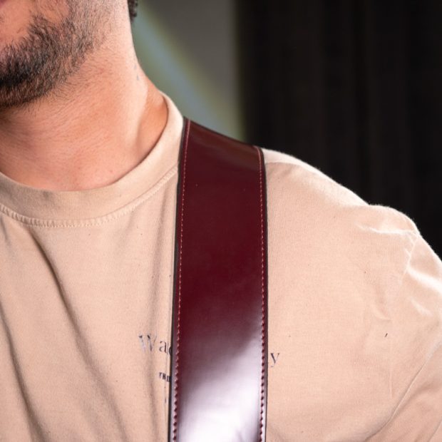 استرپ گیتار چرم (زرشکی تیره) Dark Red Leather Guitar Strap - تصویر 3